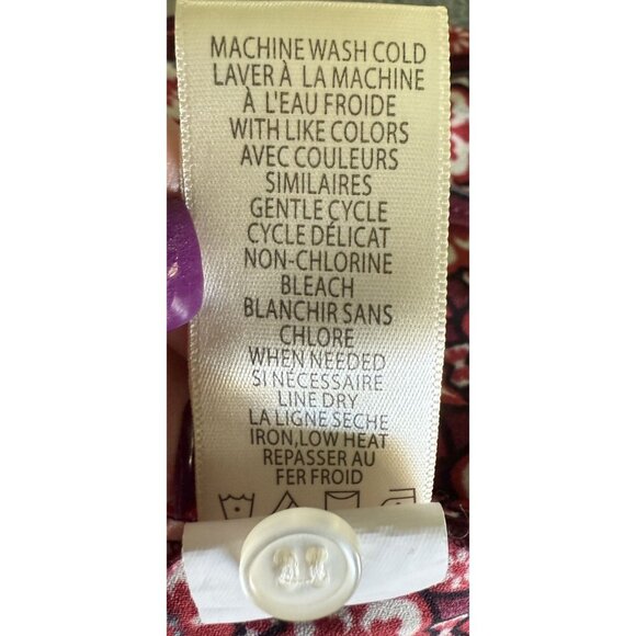 Max Studio London Womens Long Sleeve Pink/Red Patterned Dress L Flowy Ruffle - Picture 7 of 7